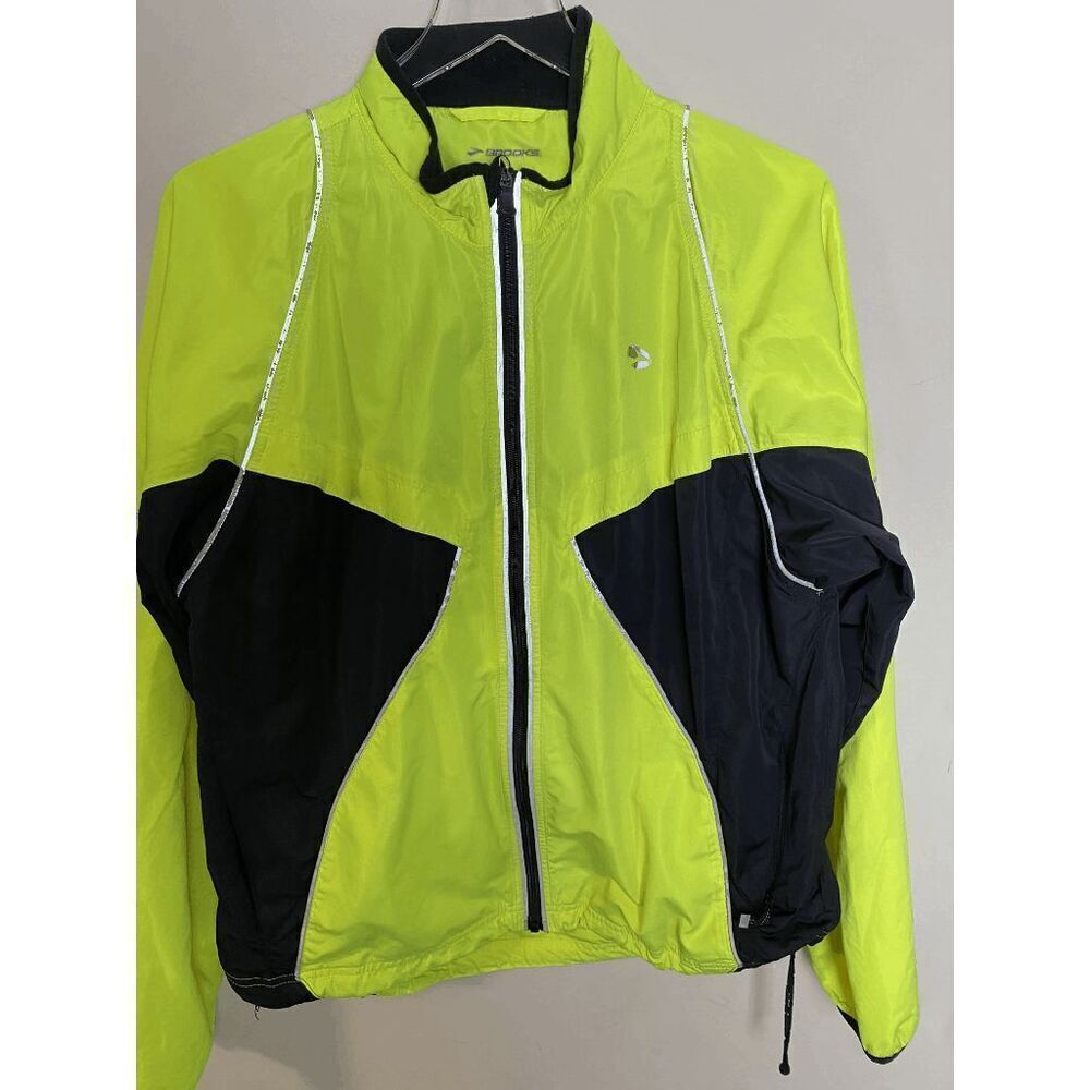 Brooks Run Nylon Lightweight Running Full Zip Jacket Reflective Neon Green/Black